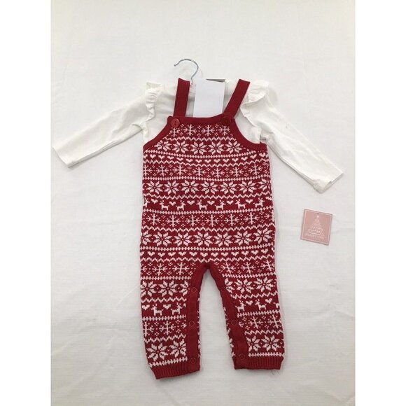 Shabby Chic Rachel Ashwell Infant Christmas Winter Outfit Red Overalls 6-9 Month - Picture 1 of 4